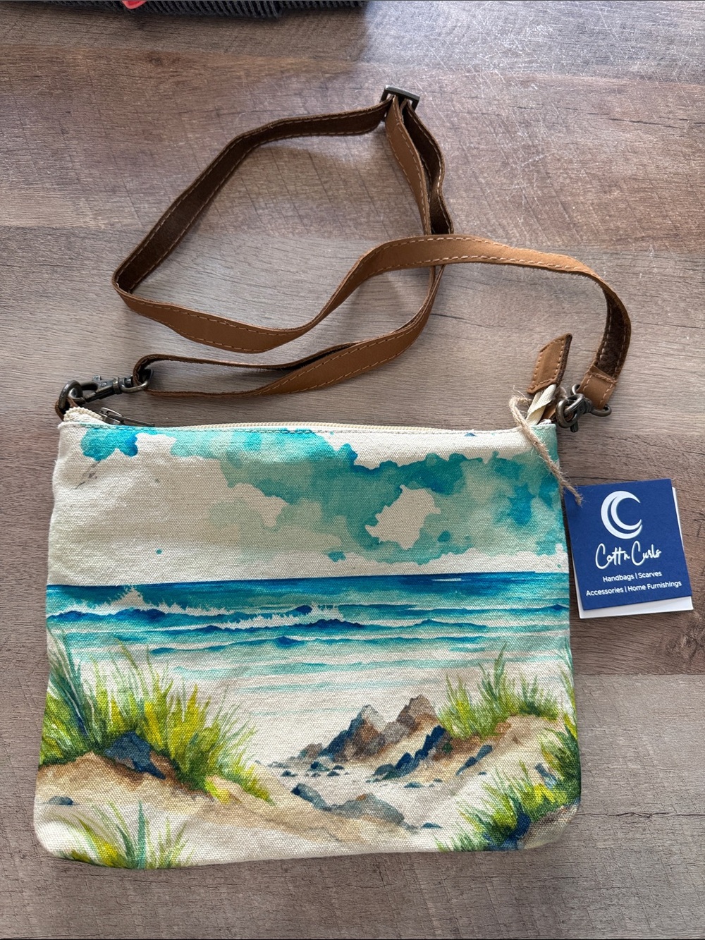 NWT Beach Sling Crossbody Bag in Teal and Brown